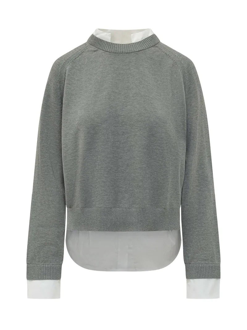 Maglia Girocollo con Inserto Camicia