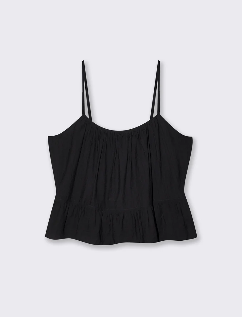 Top con spalline sottili e fondo arricciato - Nero