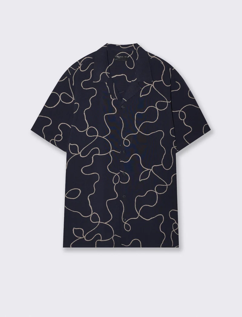 Camicia viscosa con stampa puff 3D - Blu