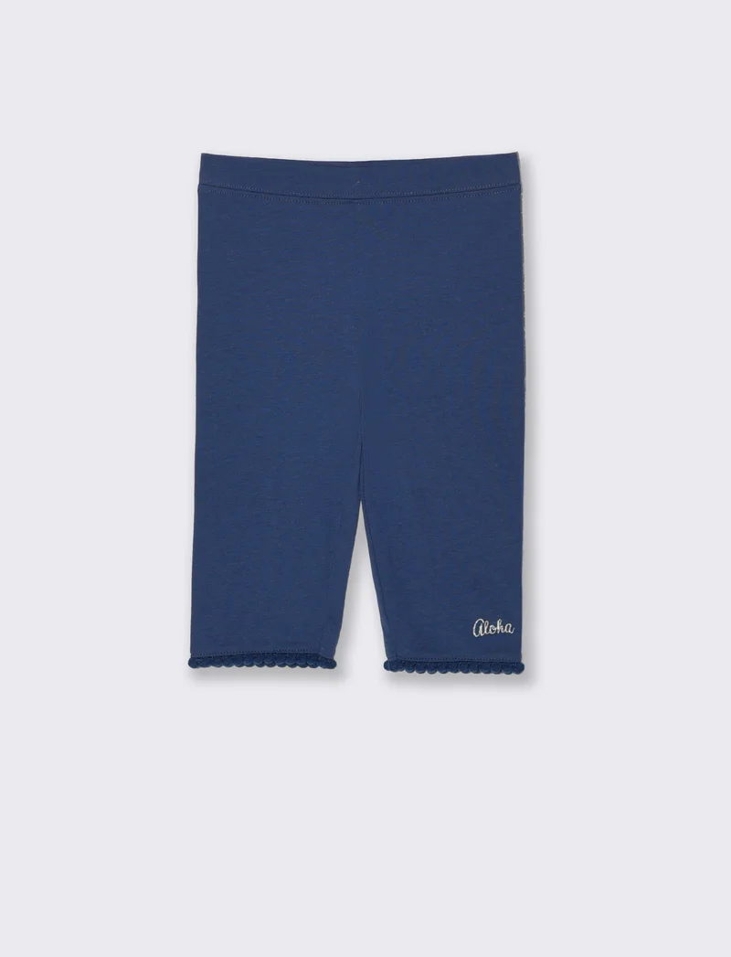 Leggings al ginocchio con ricamo e passamaneria - Blu
