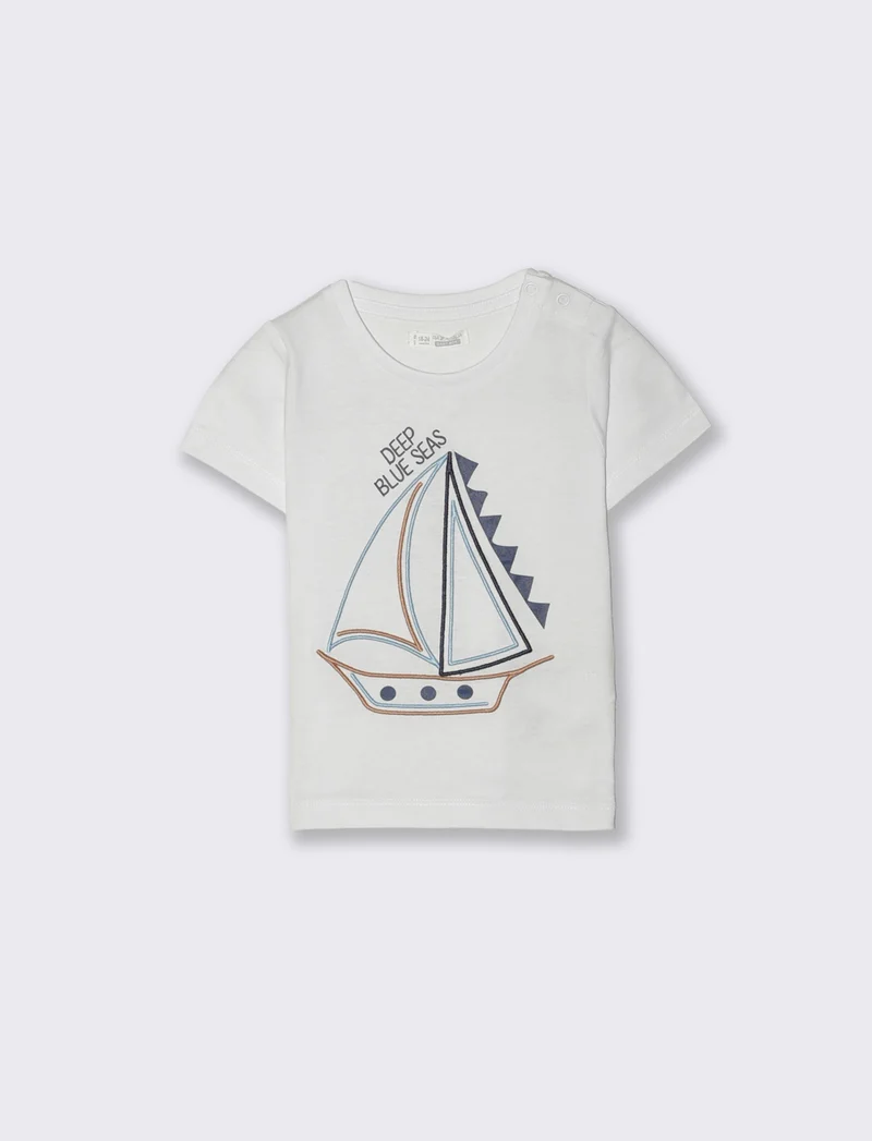 Tshirt girocollo con ricamo colorato - Bianco