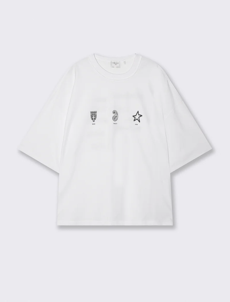 T-shirt boxy fit con stampe e ricami - Bianco
