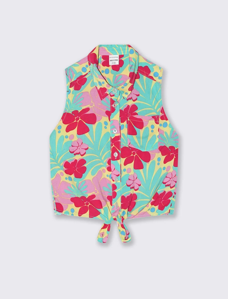 Camicia estiva bambina con fiocco e stampa - Fantasia