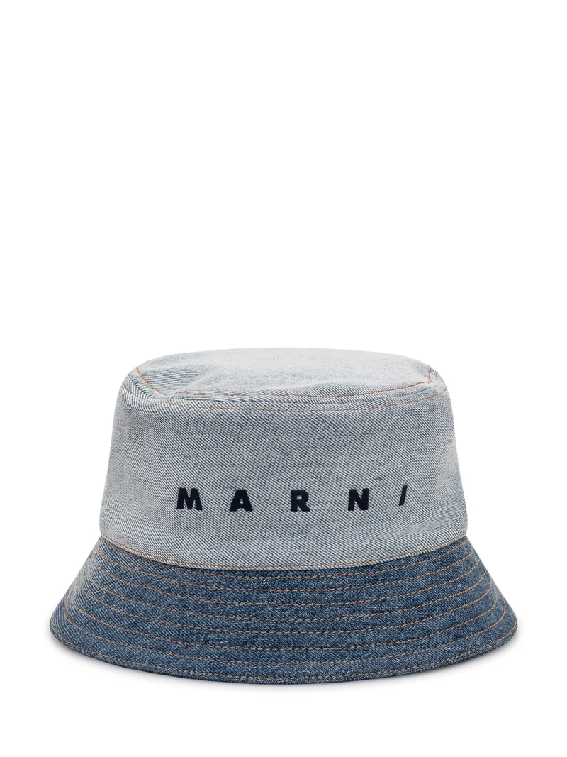 Cappello Bucket Denim con Logo Ricamato
