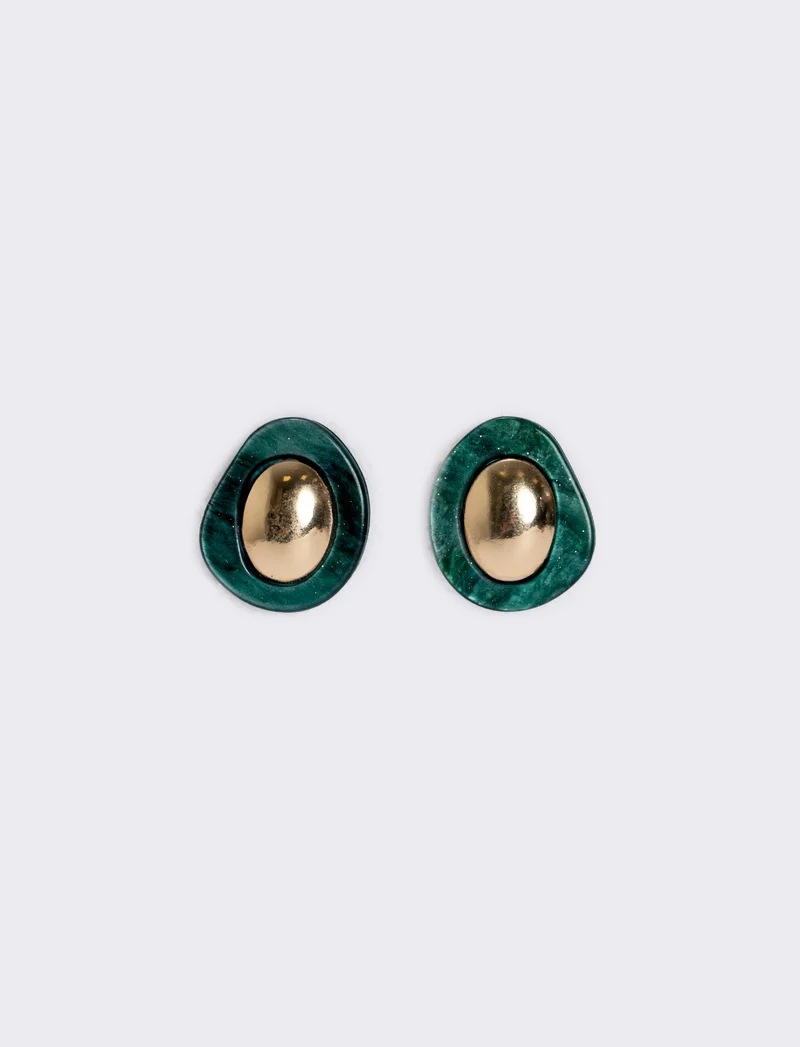 Orecchini bottone con clip - Verde