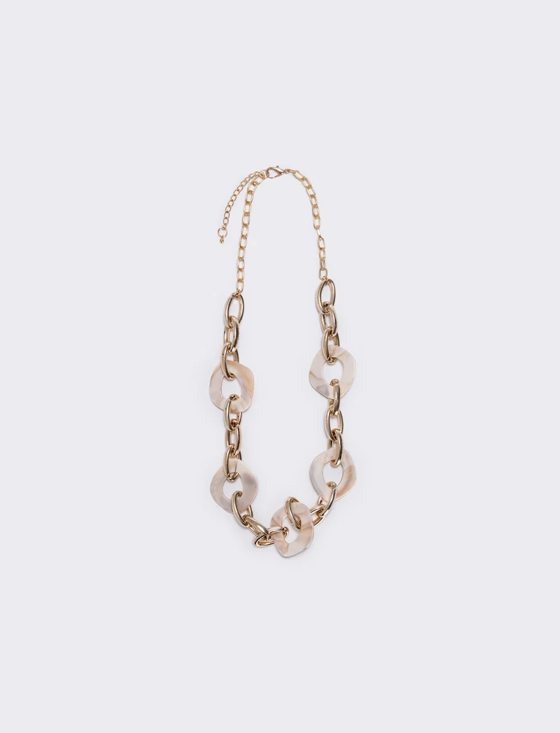 Collana catena con cerchi e pietre - Beige