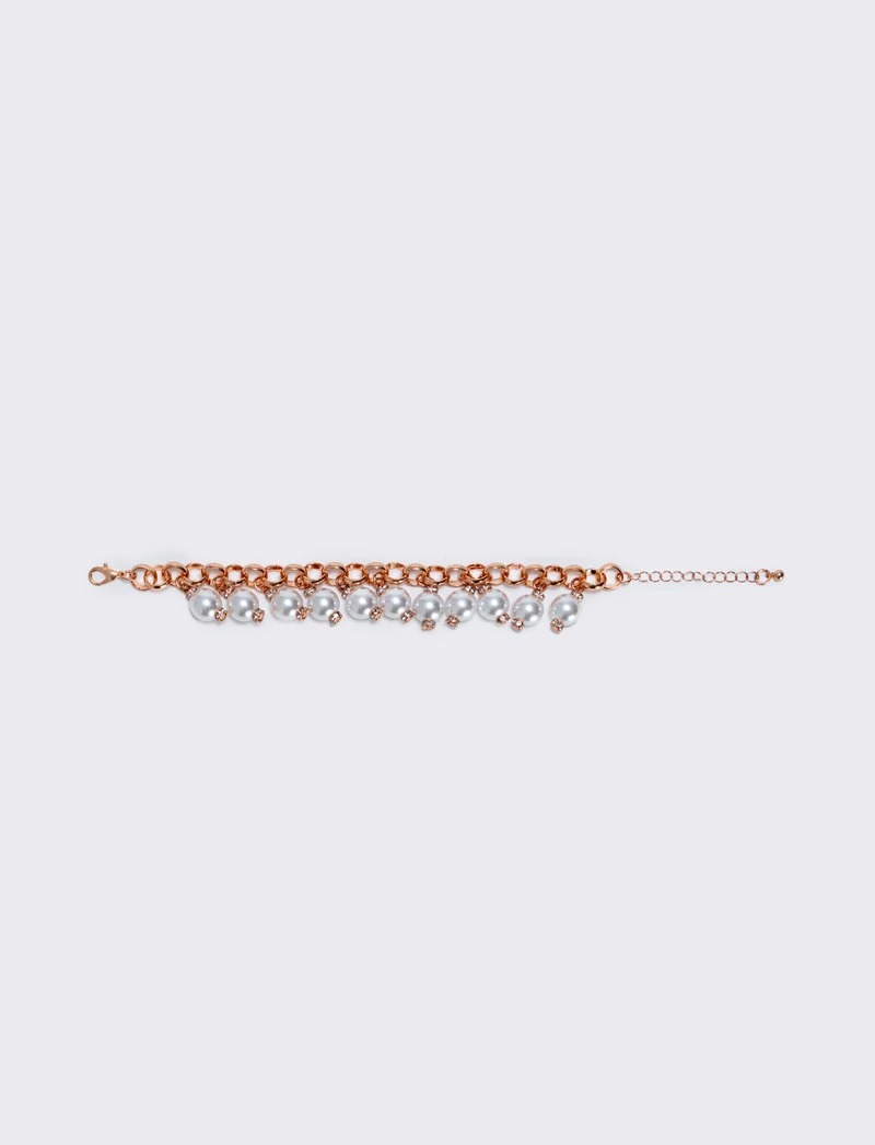 Bracciale con perline e catenina elegante - Oro rosa