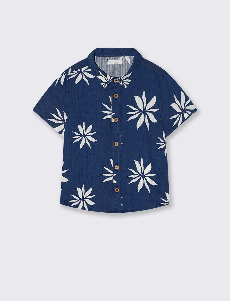 T-shirt girocollo a righe con taschino - Blu