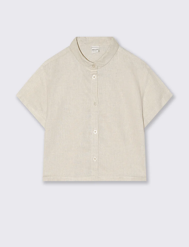 Camicia over in misto lino naturale - Beige