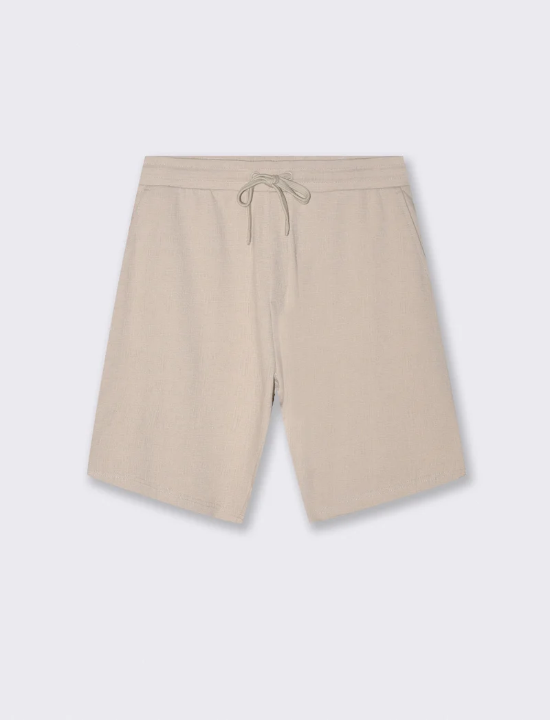 Bermuda Jacquard Effetto Juta con Vita Jogger - Sabbia