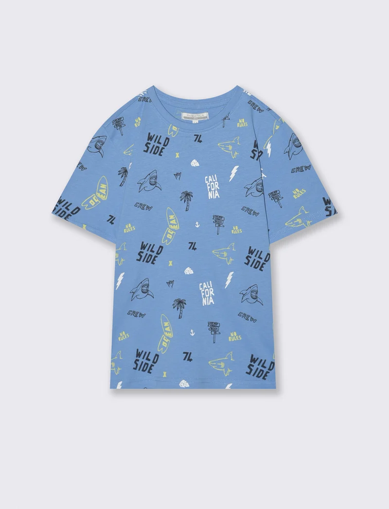 T-shirt fantasia mezza manica per il mare - Azzurro