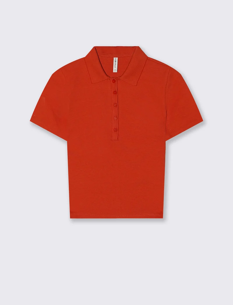 Polo a Coste Crop Mezza Manica - Arancio
