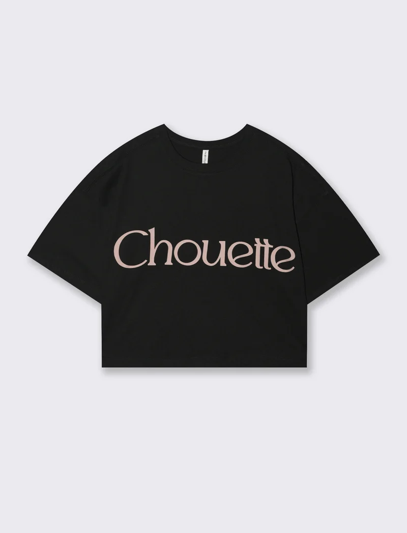 T-shirt Crop con Stampa e Manica Corta - Nero