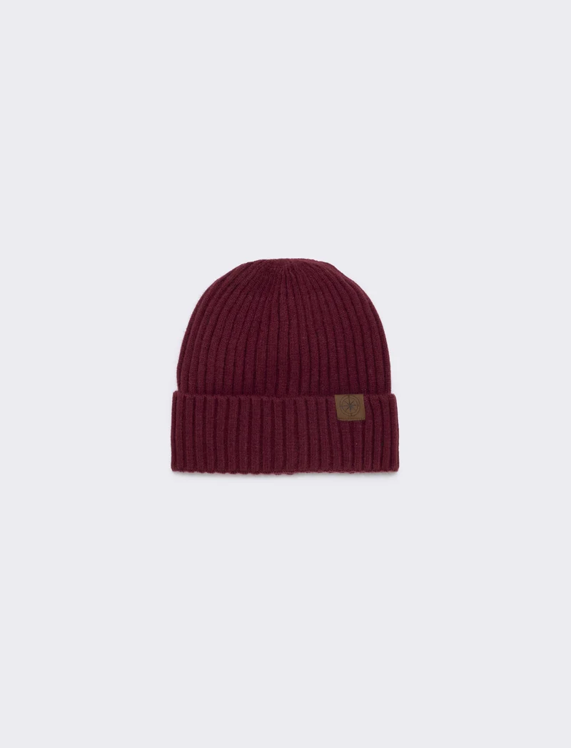 Cappello cuffia con risvolto a coste - Bordeaux