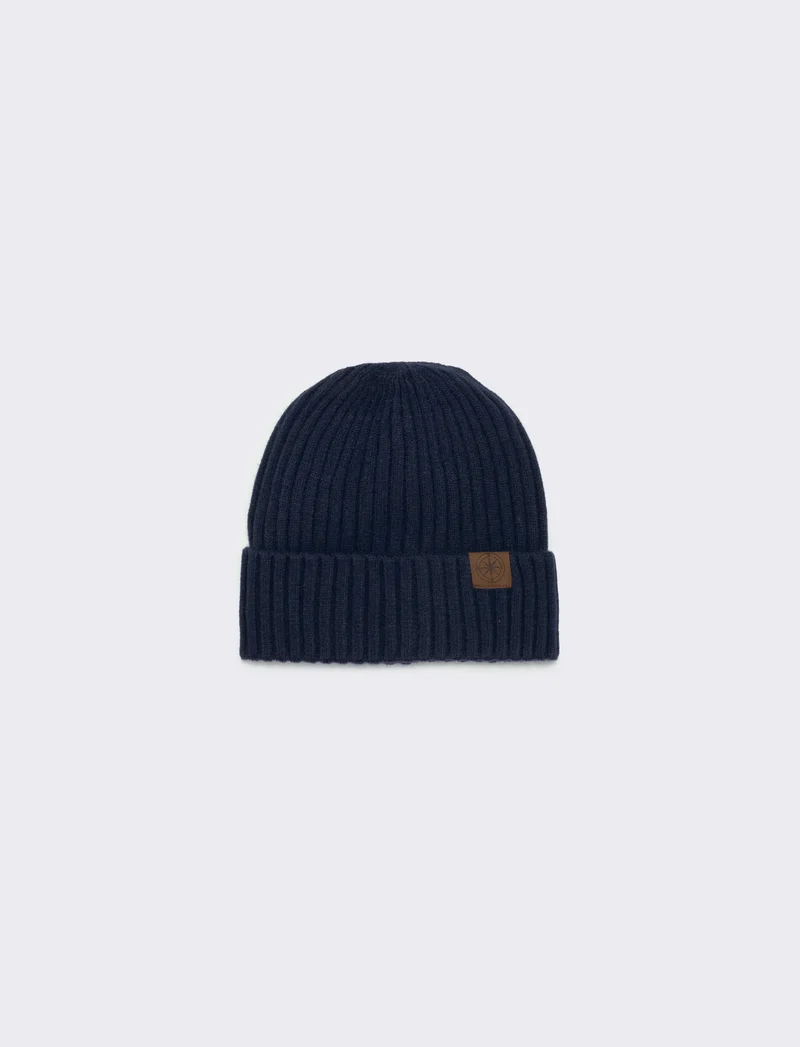 Cappello cuffia con risvolto a coste - Blu