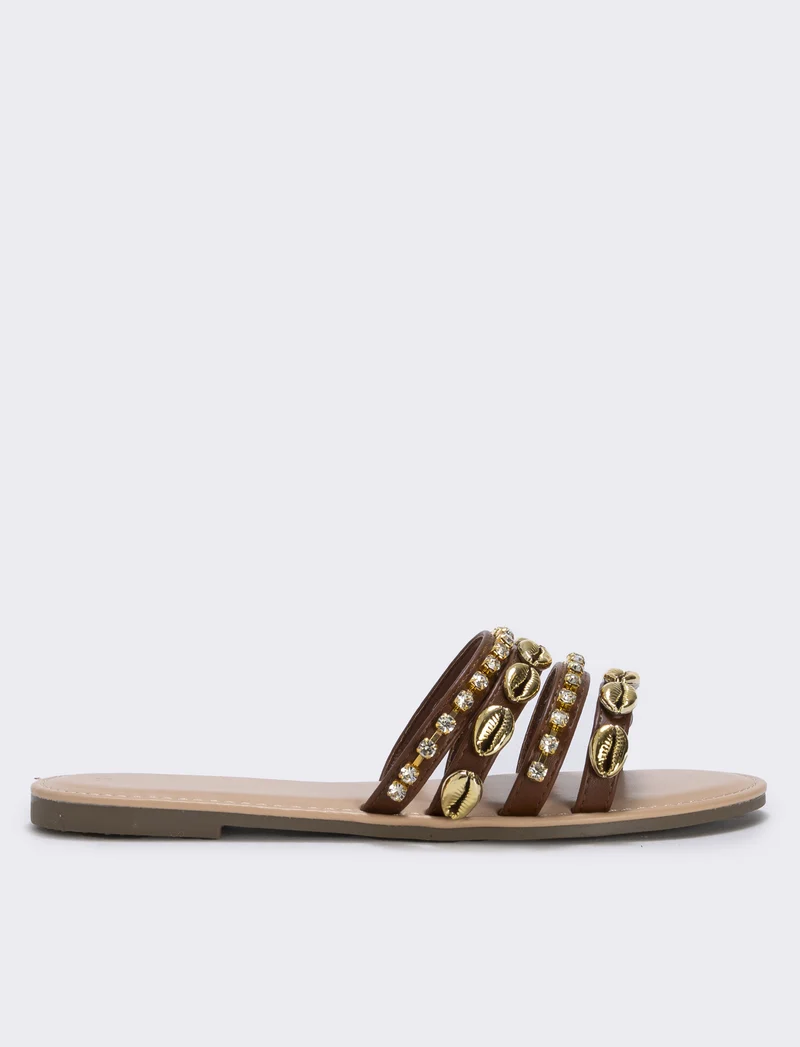 Mule marine da con conchiglie e strass - Marrone