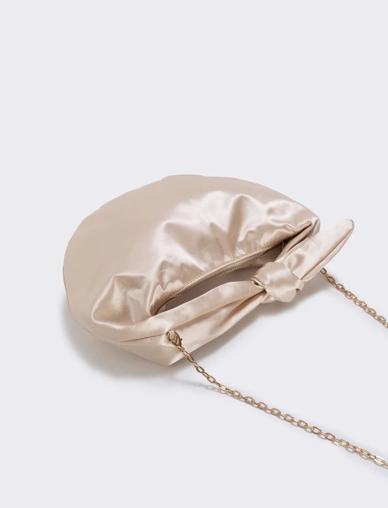 Borsetta satin con nodo e tracollina elegante - Beige