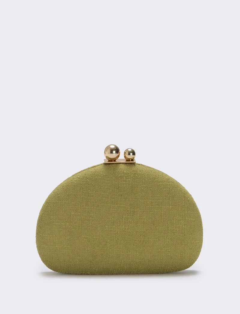 Borsetta clutch rigida mezzaluna in tessuto - Verde oliva