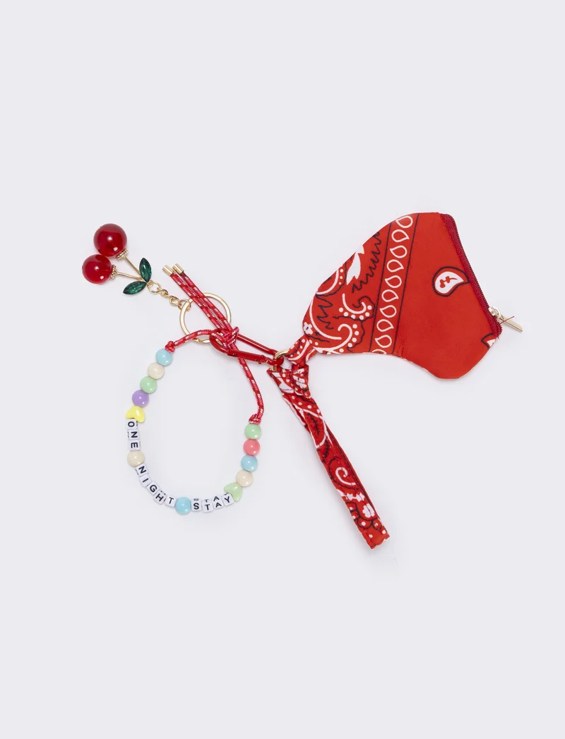 Portamonete cuore paisley con ciondoli - Rosso