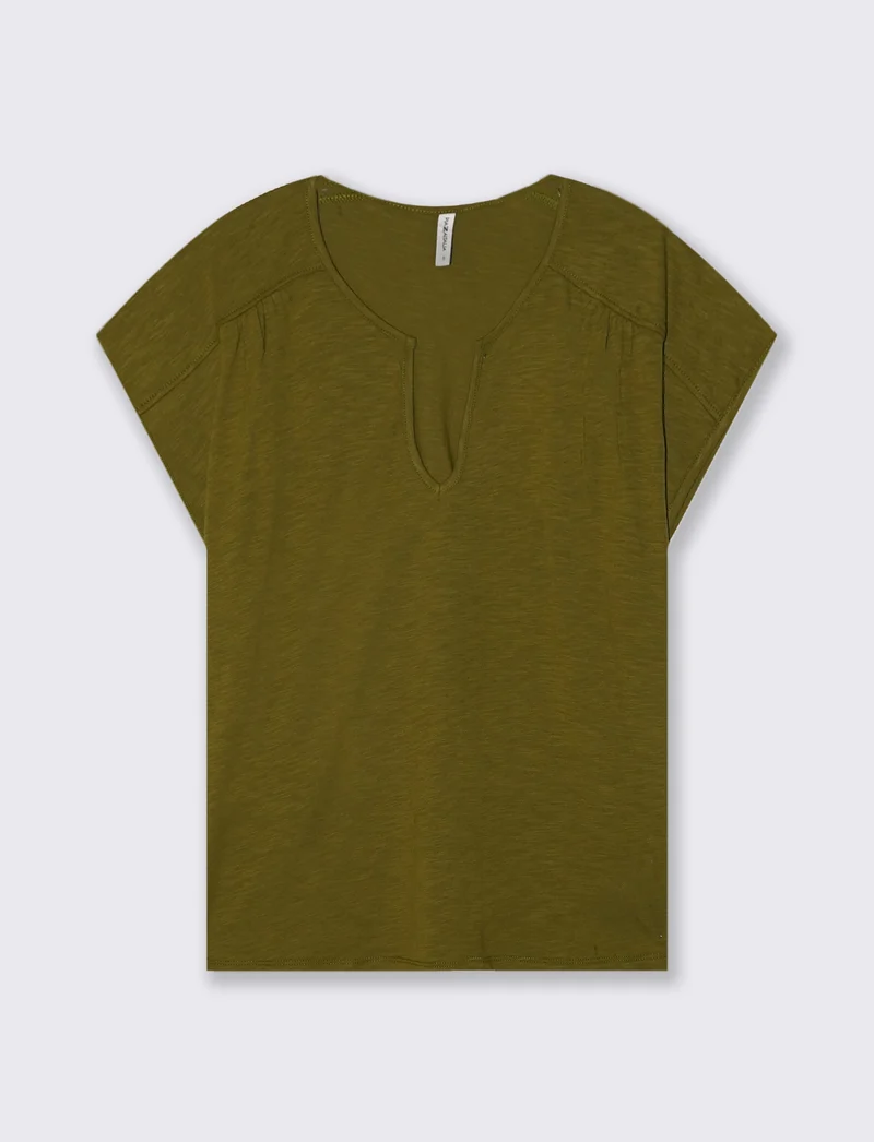 T-Shirt Mezza Manica Scollo Serafino - Verde abete