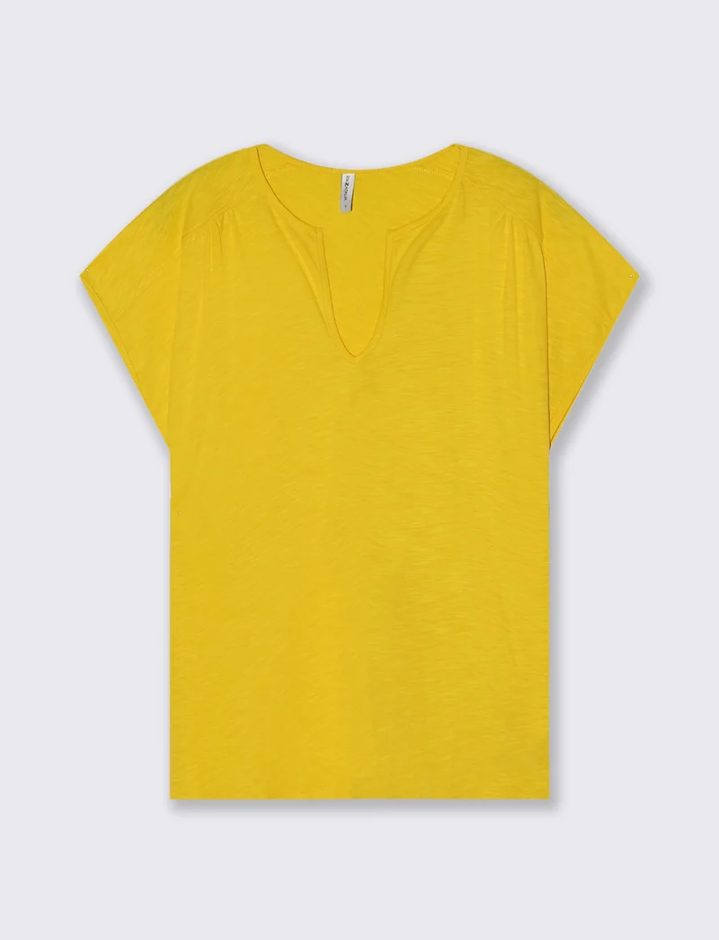 T-Shirt Mezza Manica Scollo Serafino - Giallo limone