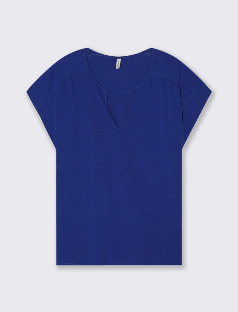 T-Shirt Mezza Manica Scollo Serafino - Blu royal