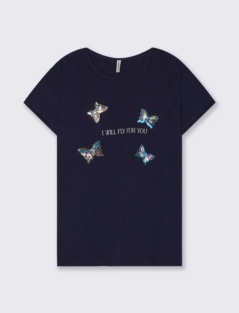 T-Shirt Manica Corta con Stampa e Paillettes - var 2