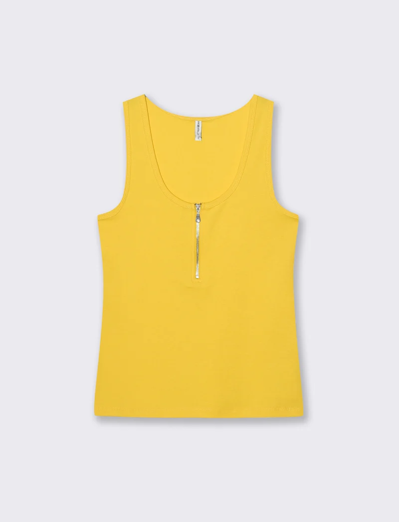 Canotta a coste con zip - Giallo limone