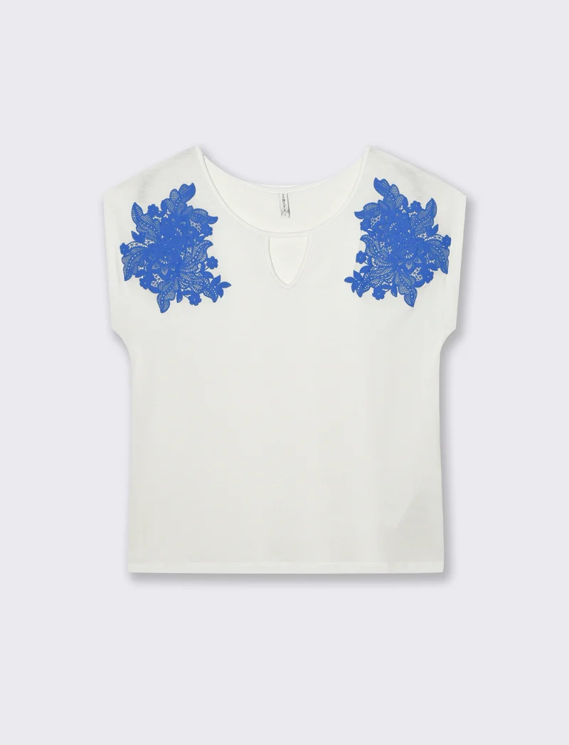 T-Shirt Manica Corta con Apertura al Collo - Bianco latte