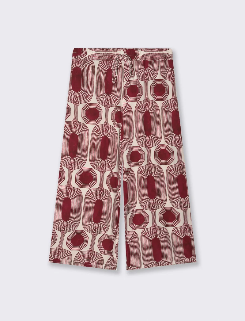 Pantalone largo stampato in viscosa - Rosso india
