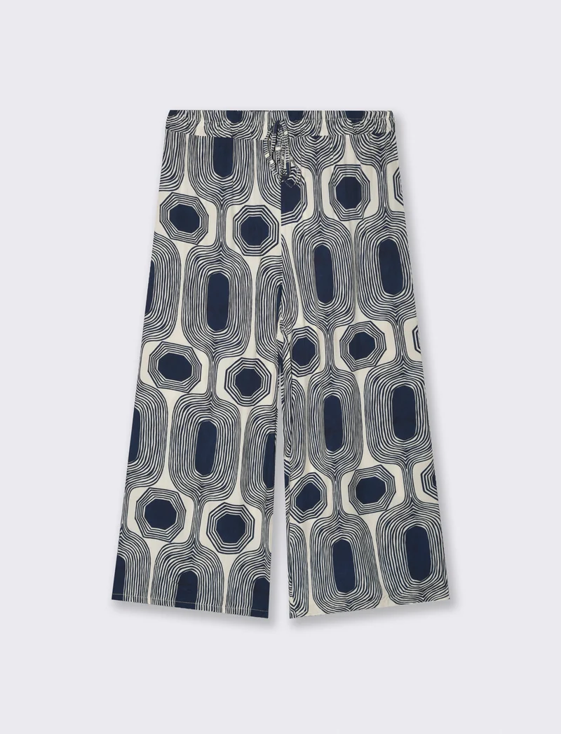Pantalone largo stampato in viscosa - Blu