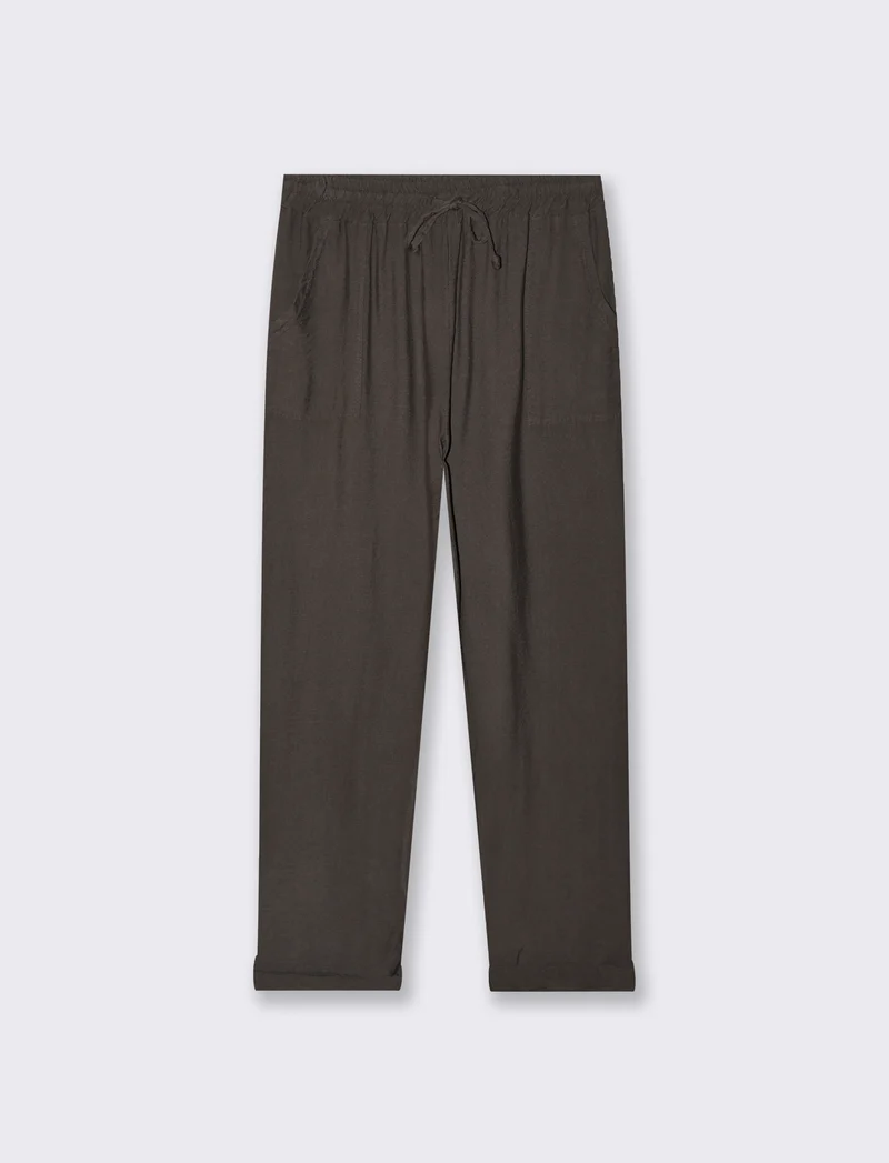 Pantalone con tasche a toppe ed elastico in vita - Moro