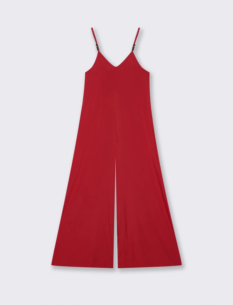 Vestito lungo in viscosa con bretelle - Rosso