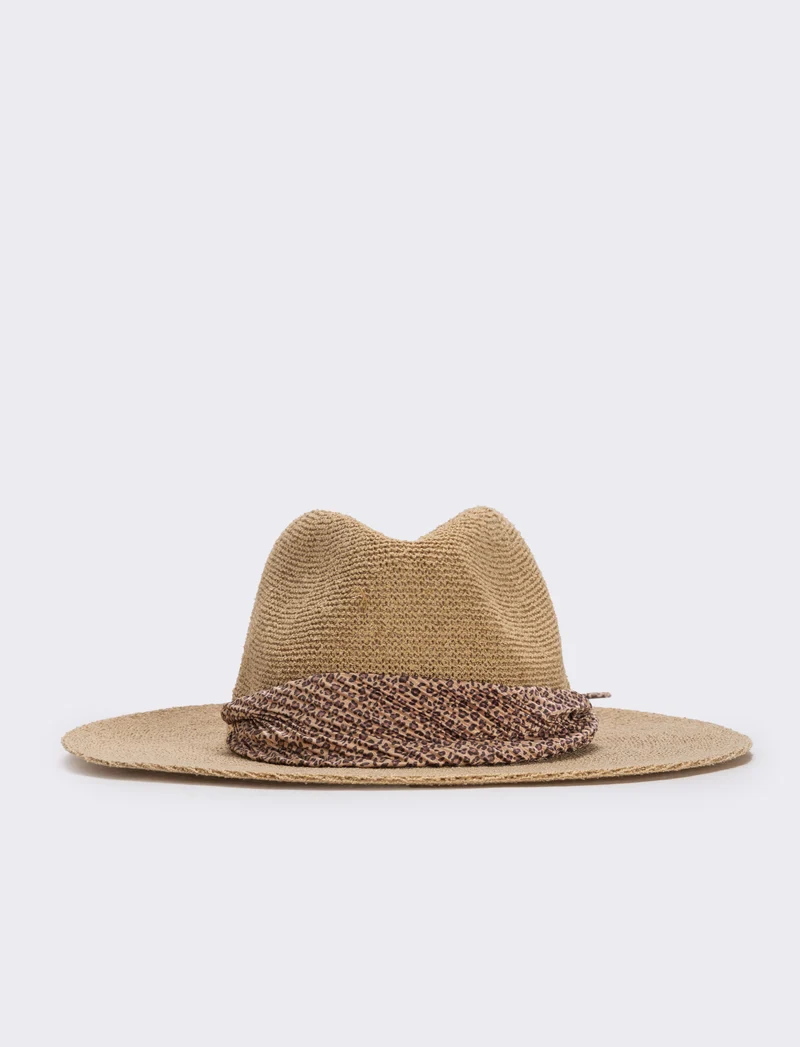Cappello a falda larga con foulard elegante - Bianco natural