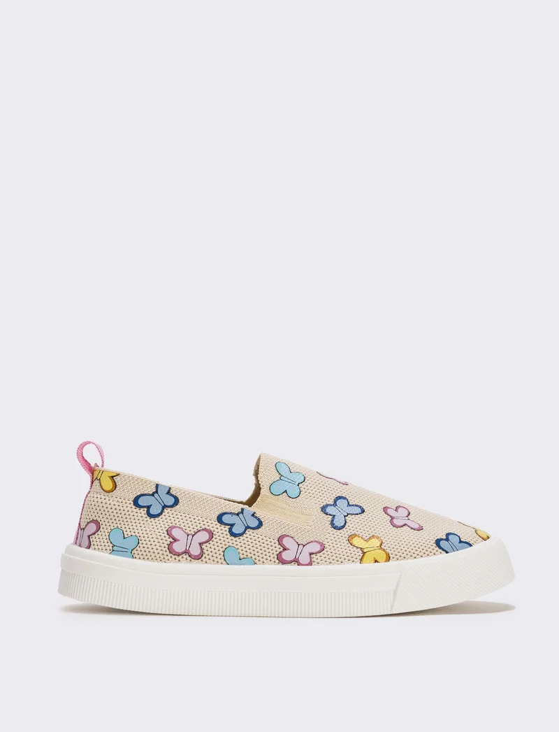 Slip-on beige con farfalle multicolore - Beige