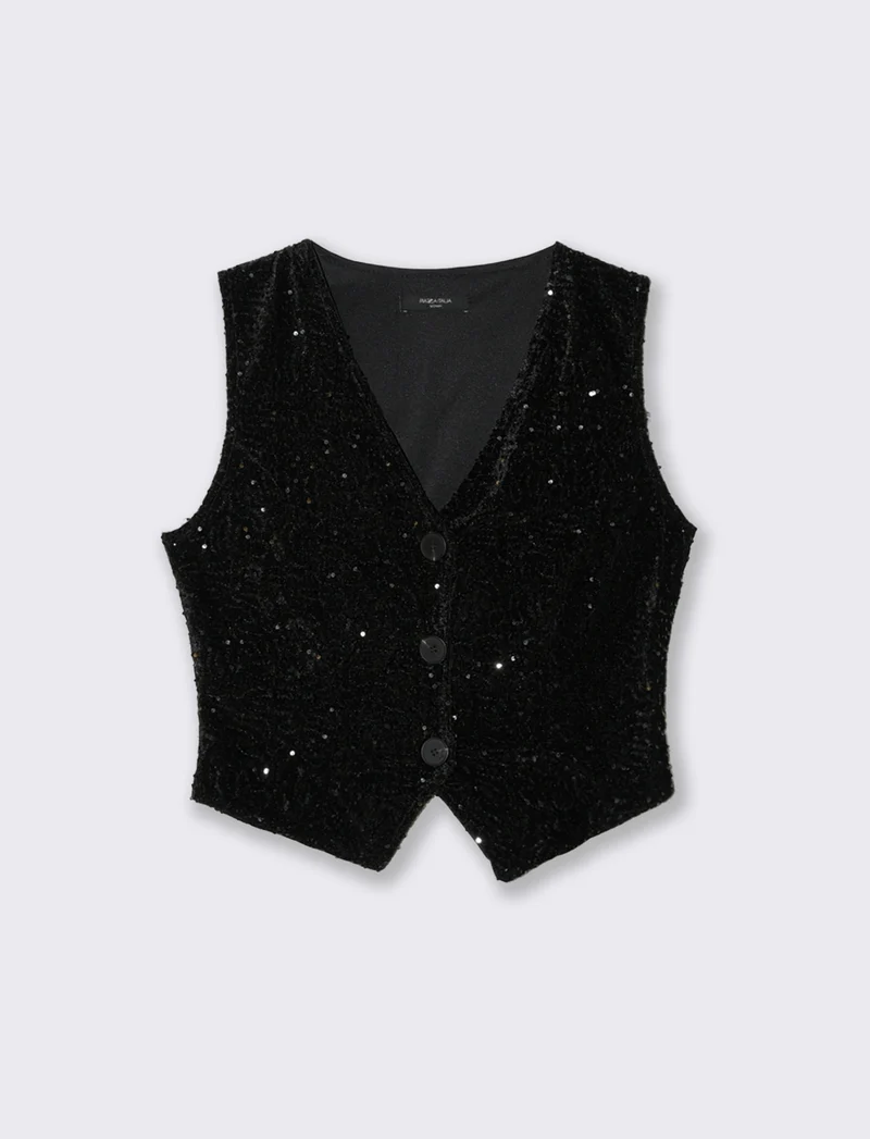 Gilet in paillettes - Nero