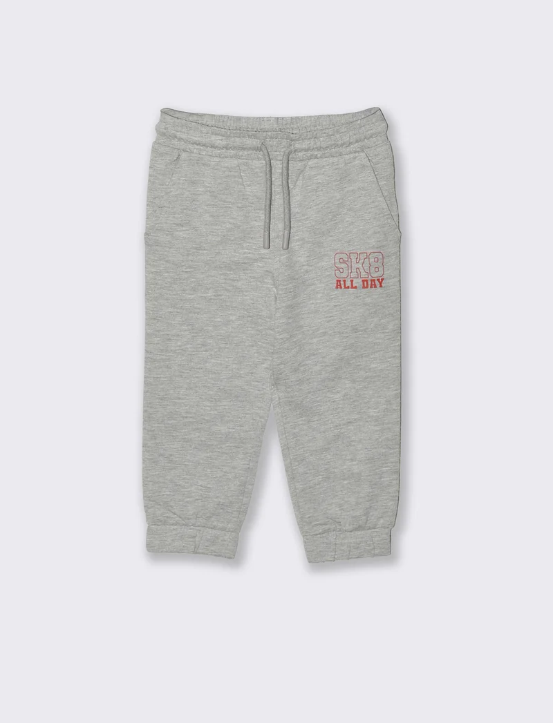 Jogger sportivi basici con stampa fronte - Grigio mel.