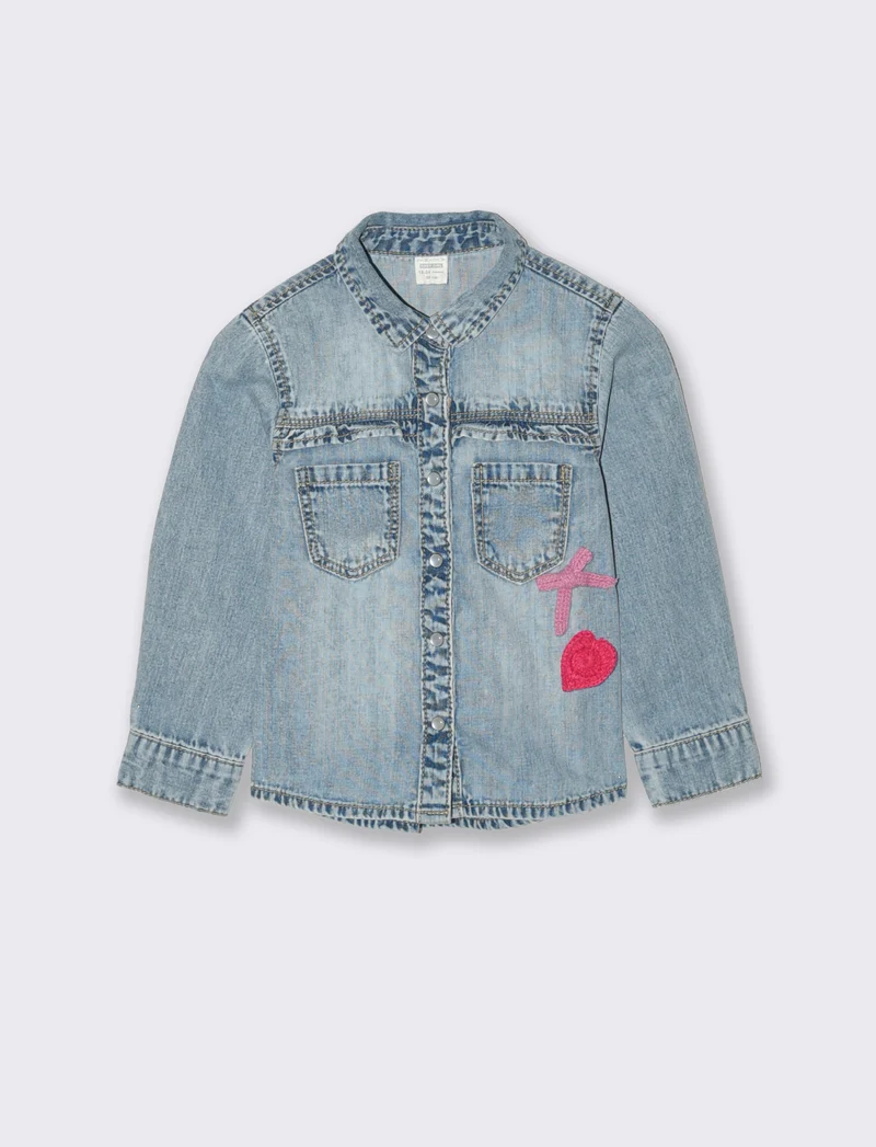 Camicia in denim con rouches e tasche - Denim