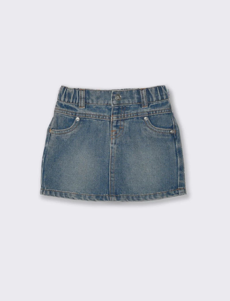 Gonna di jeans basica con tasche quotidiane - Denim