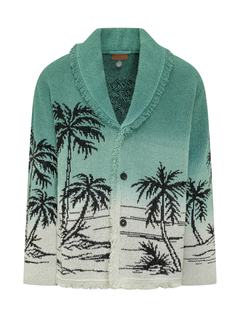 Cardigan in Maglia con Motivo Palme