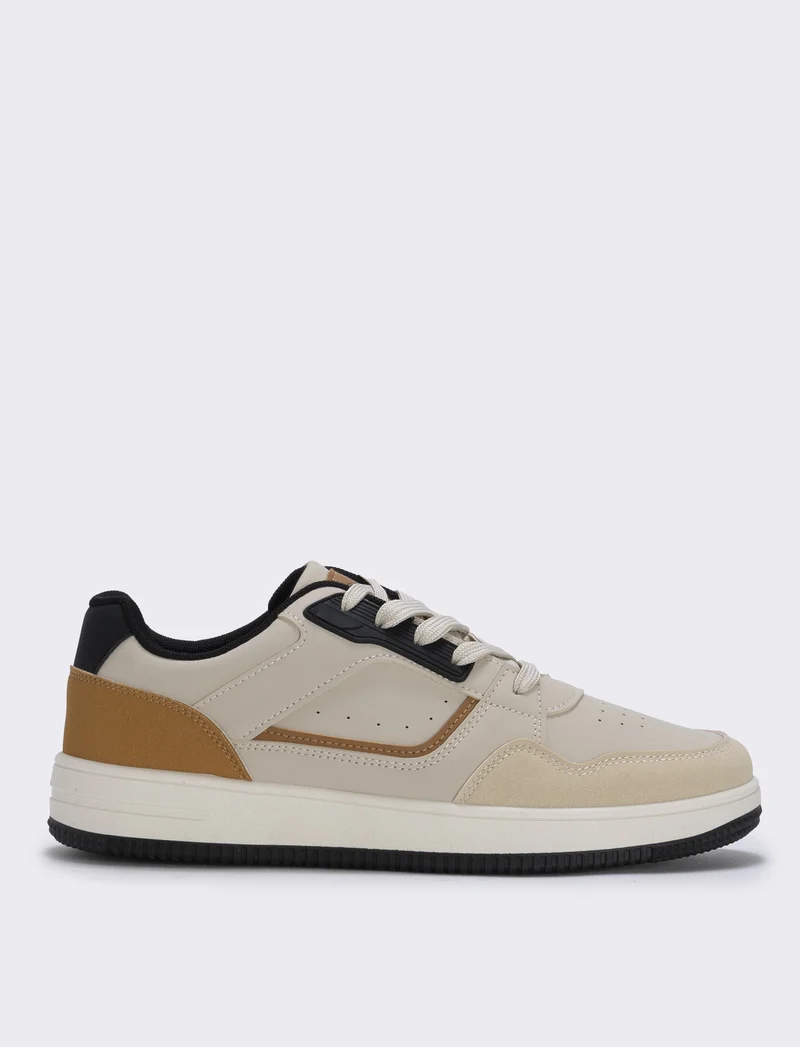 Sneakers beige con riporti a contrasto - Beige