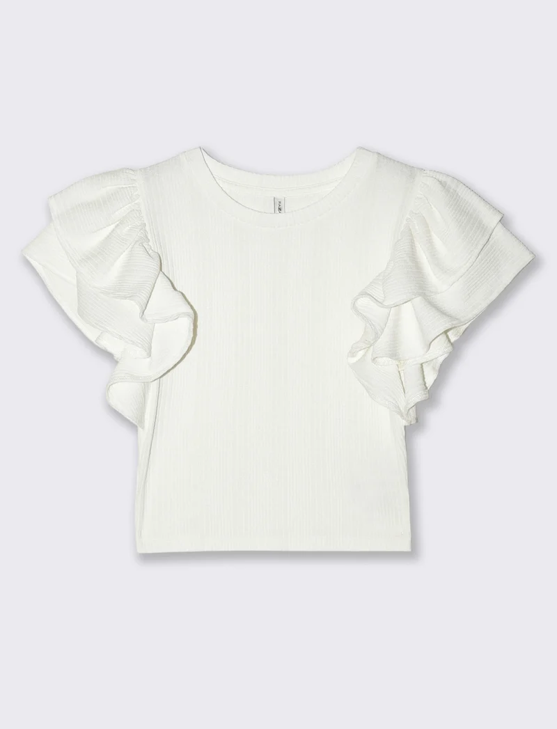 Top corto girocollo con rouches - Avorio