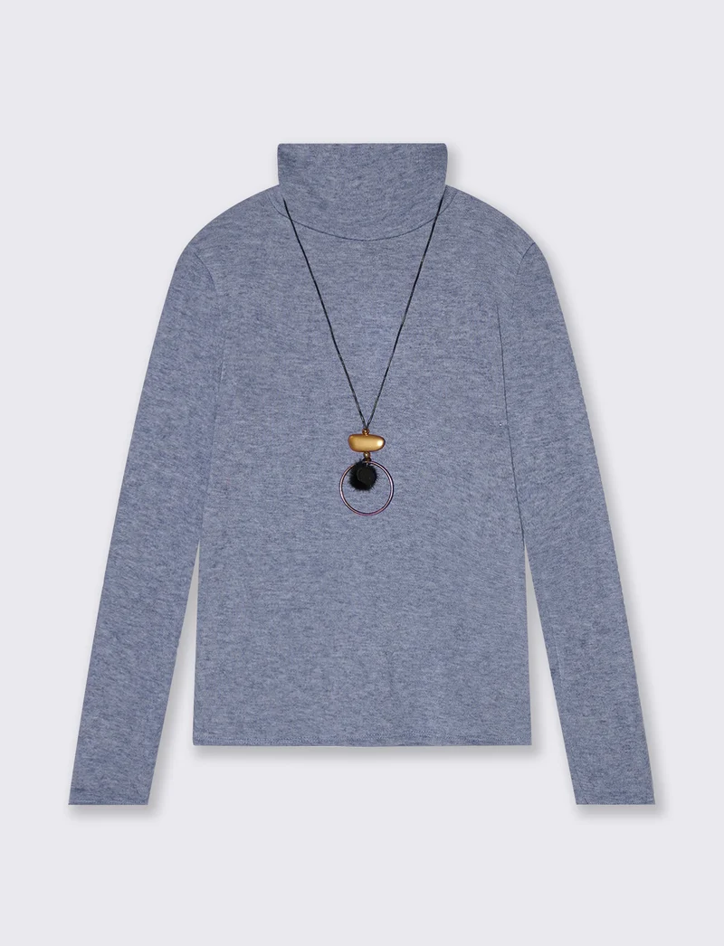 Maglia collo alto con collana - Denim