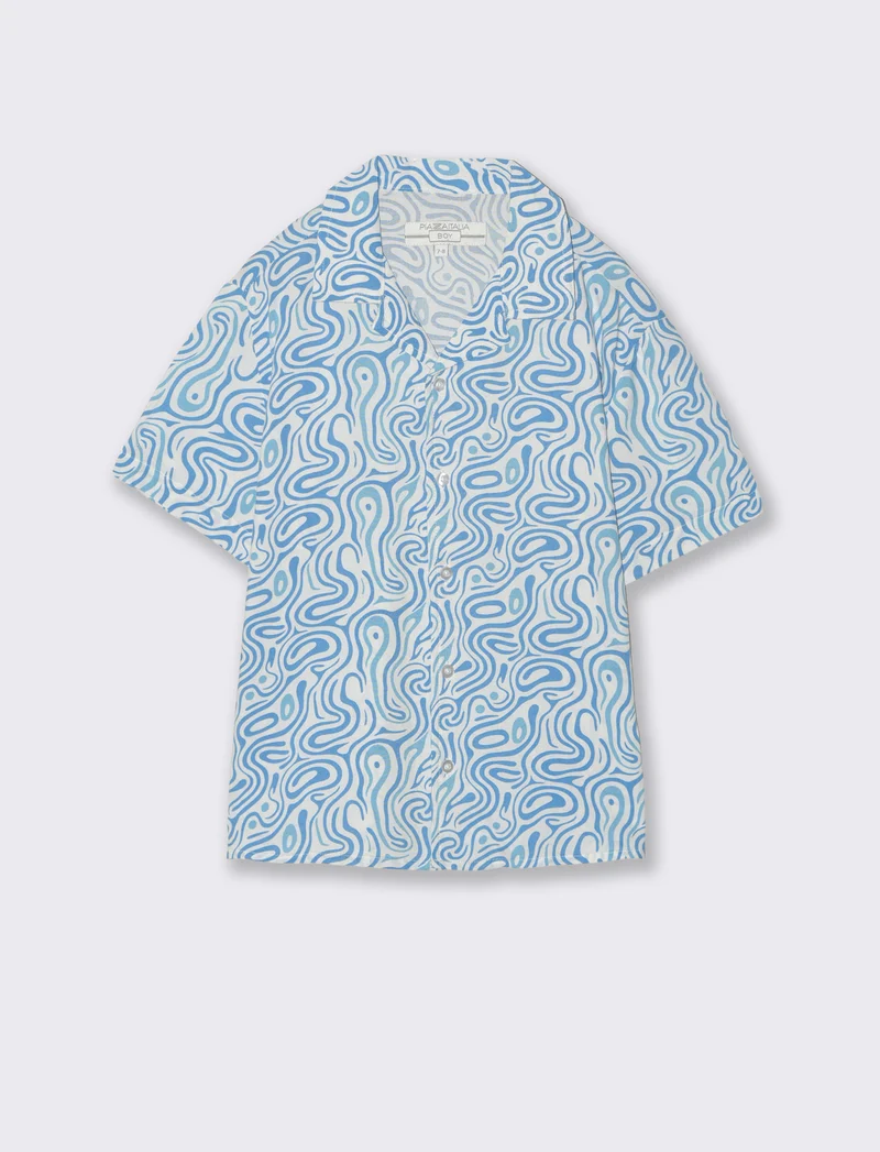 Camicia stampata in viscosa per l'estate - Azzurro