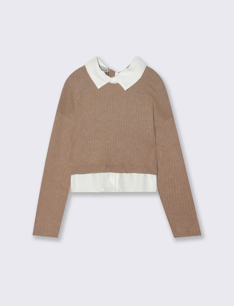 Maglietta collo camicia - Beige biscotto