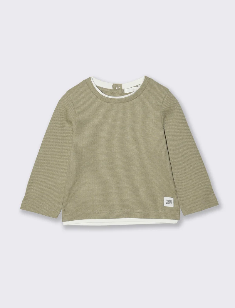 T-shirt manica lunga in tessuto waffle - Grigio mastice