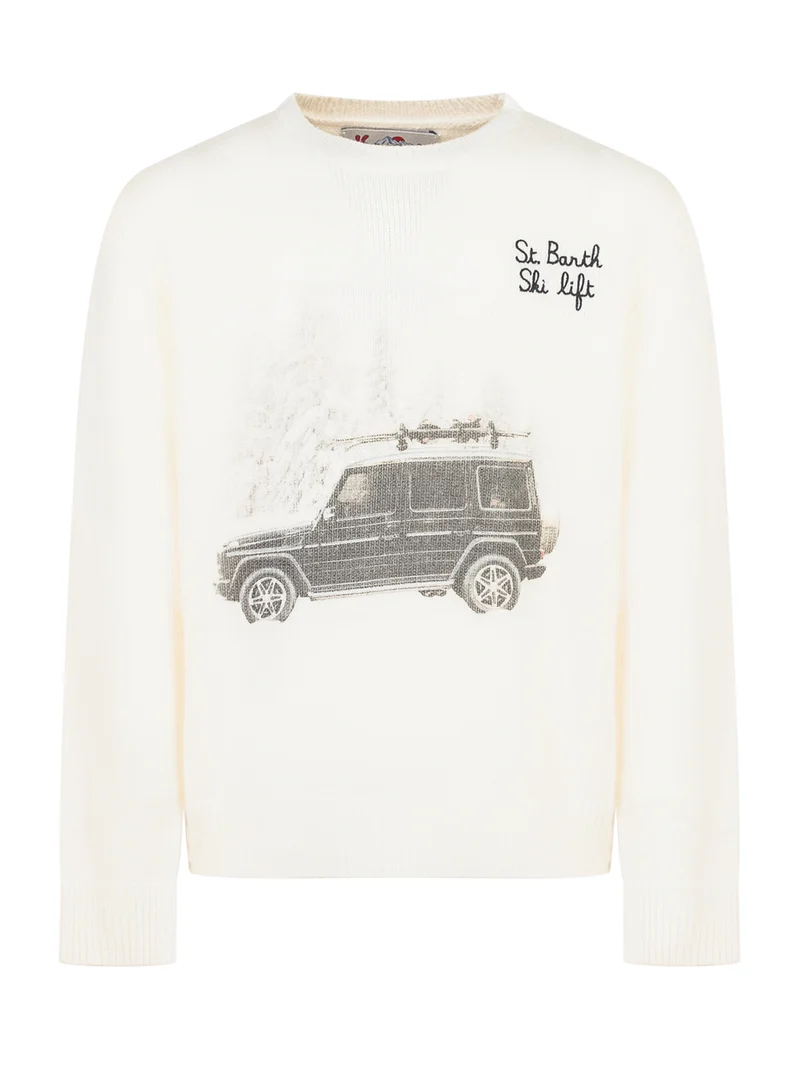 MC2 Saint Barth Maglione Bianco con Grafica Auto
