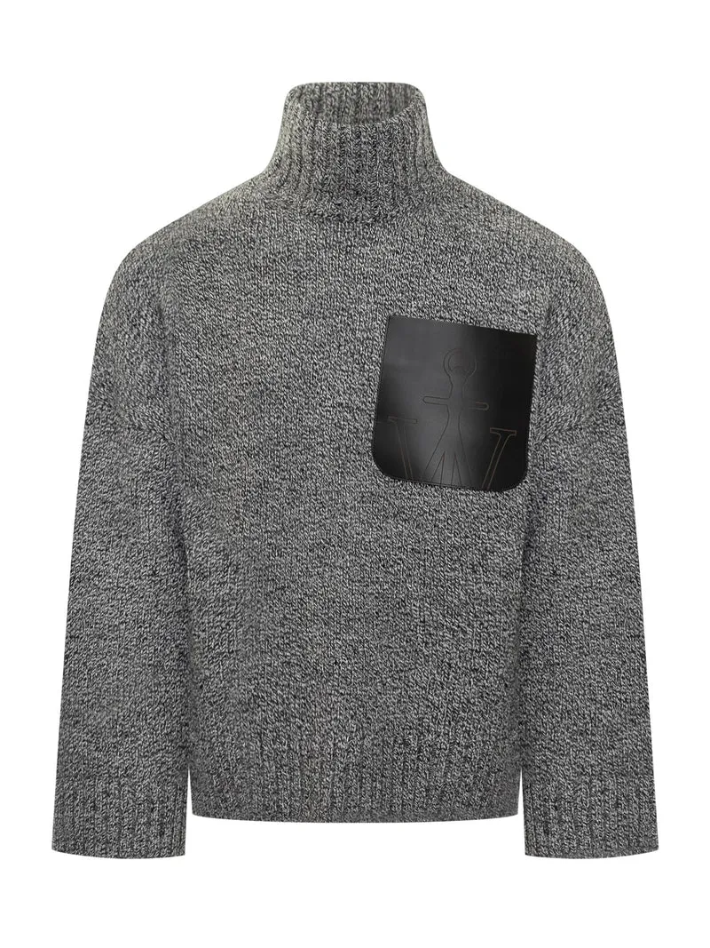 Maglione Grigio con Tasca in Pelle J.W Anderson