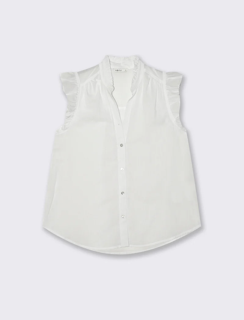 Camicia Giro Maniche con Rouches e Colletto - Bianco