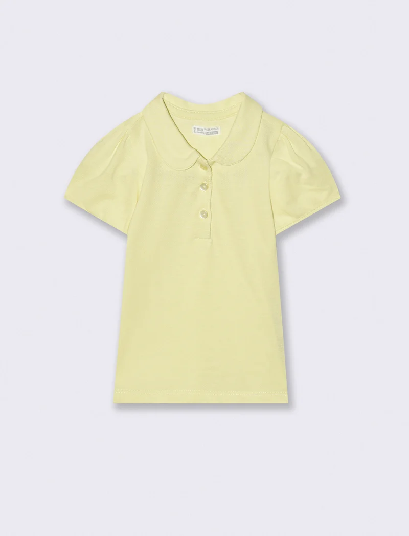 T-shirt polo in piquet con colletto - Giallo
